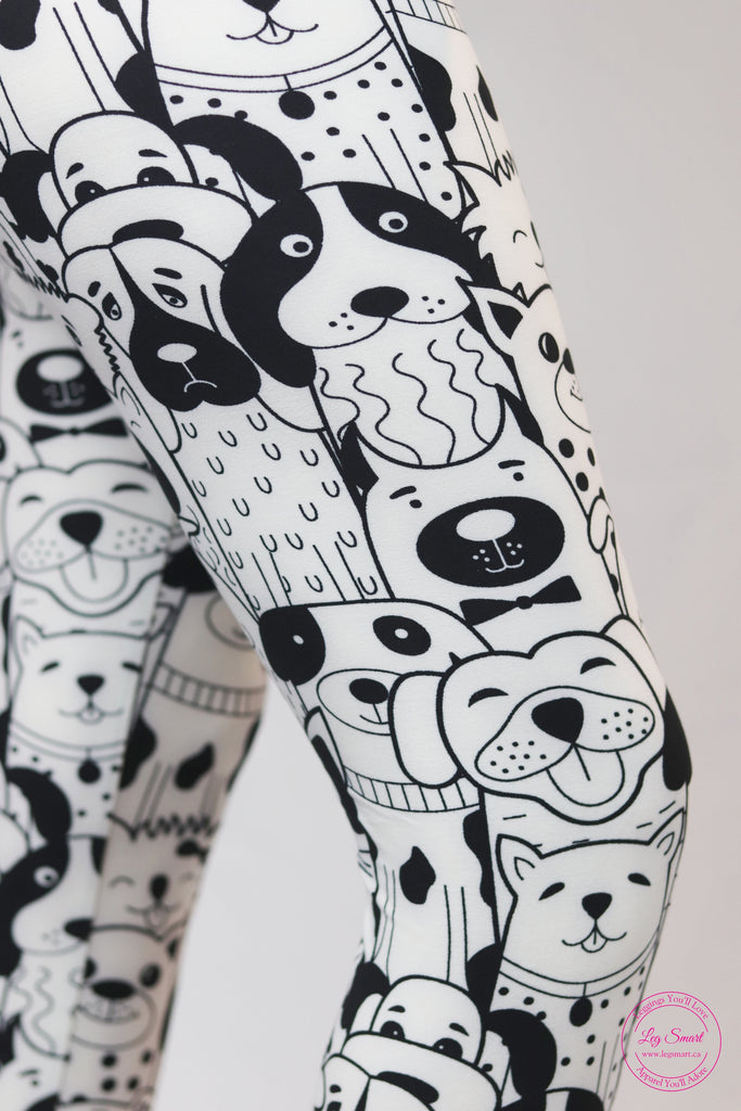 Black and white leggings with images of cute dogs