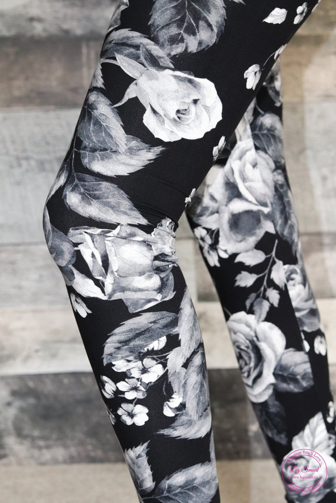 Black and White Floral One Size Leggings