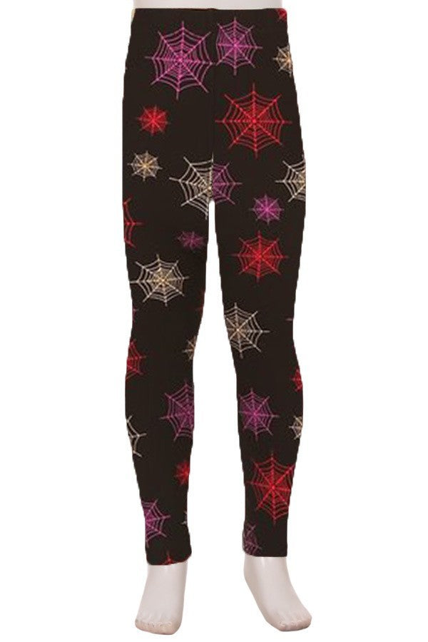 Girls black leggings printed with spider webs