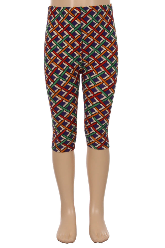 Girls capri leggings with a colourful baset weave printt