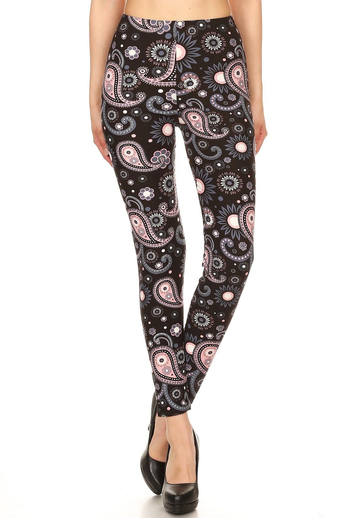 Buttery Smooth Monochrome Floral Paisley Extra Plus Size Leggings - 3X-5X