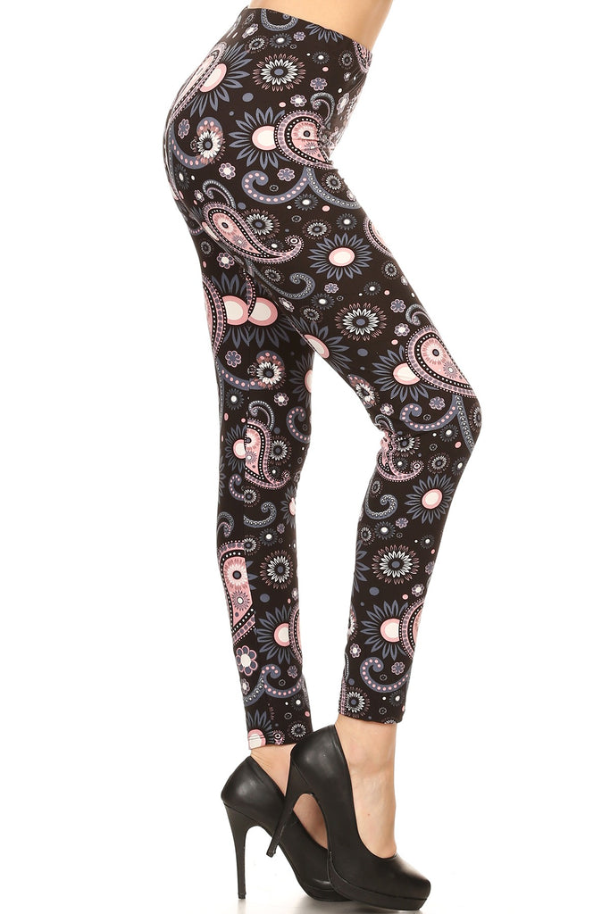 Pink Paisley One Size Leggings side view
