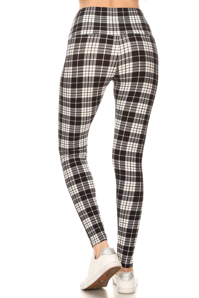 Black and white plaid leggings back view