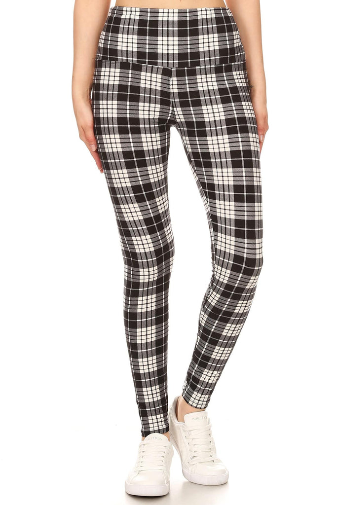 Black and white plaid leggings front view