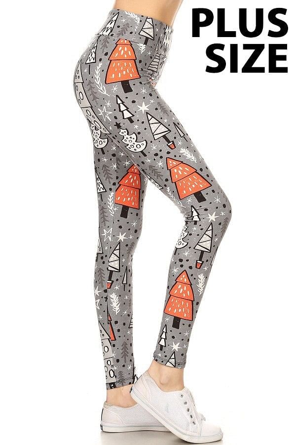 Grey leggings with red christmas trees plus size