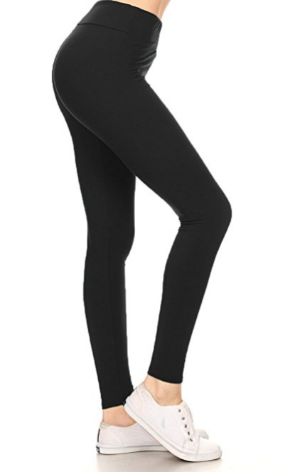 Black Women's Solid Coloured Leggings with a Yoga Band waist