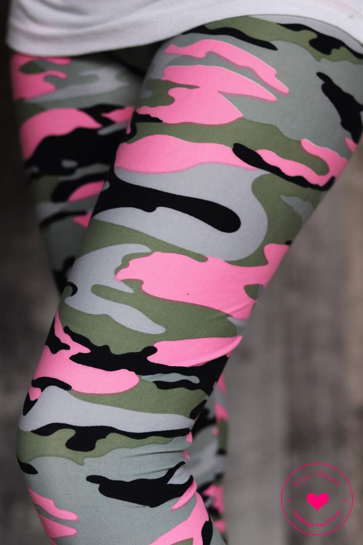 Pink Purple Camo Capri Leggings for Women Army Camouflage Pattern